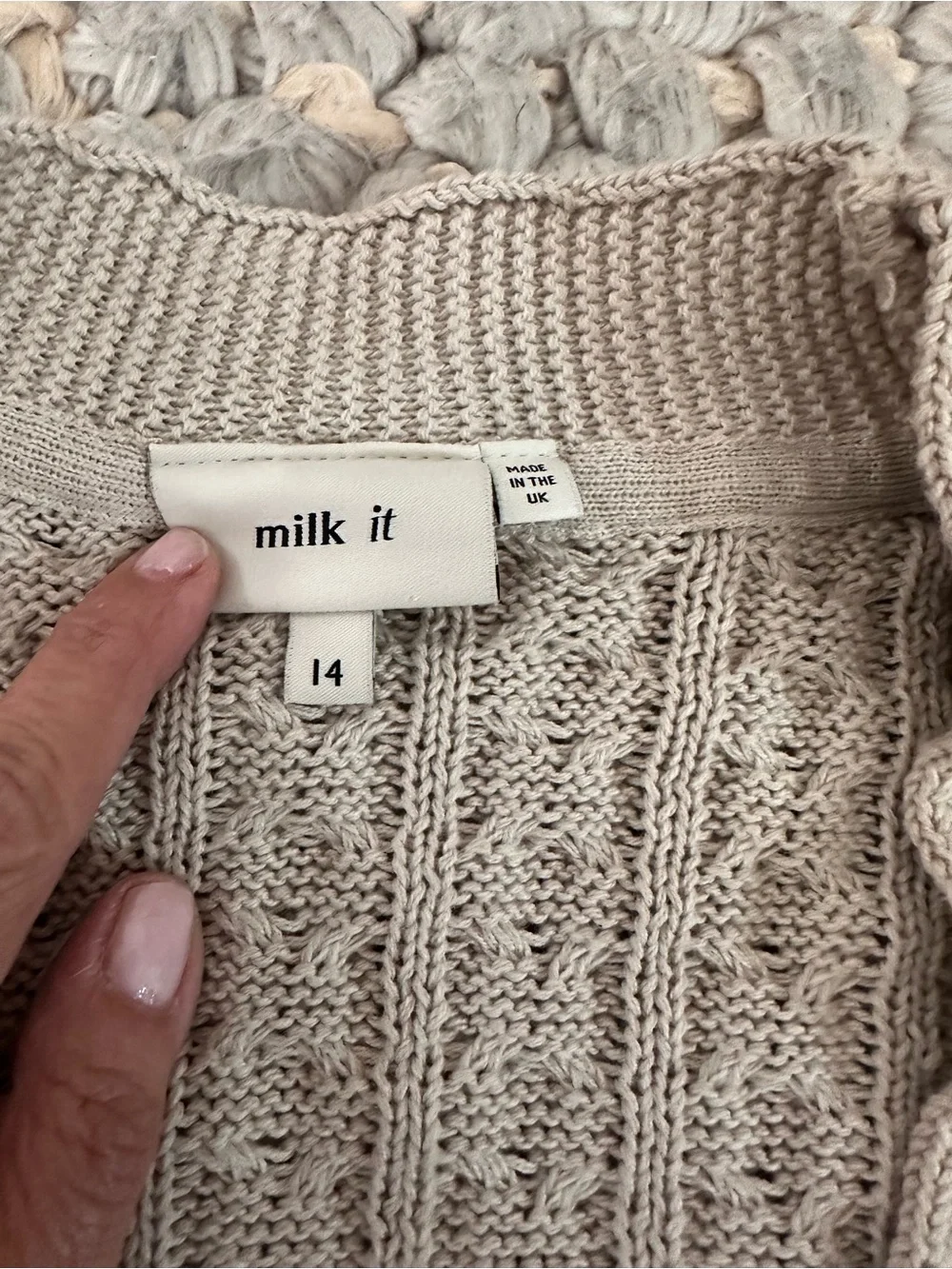 Milk It Cable Knit Cropped Cardigan Sweater Beige Patchwork Sz 14 Urban Outfitte